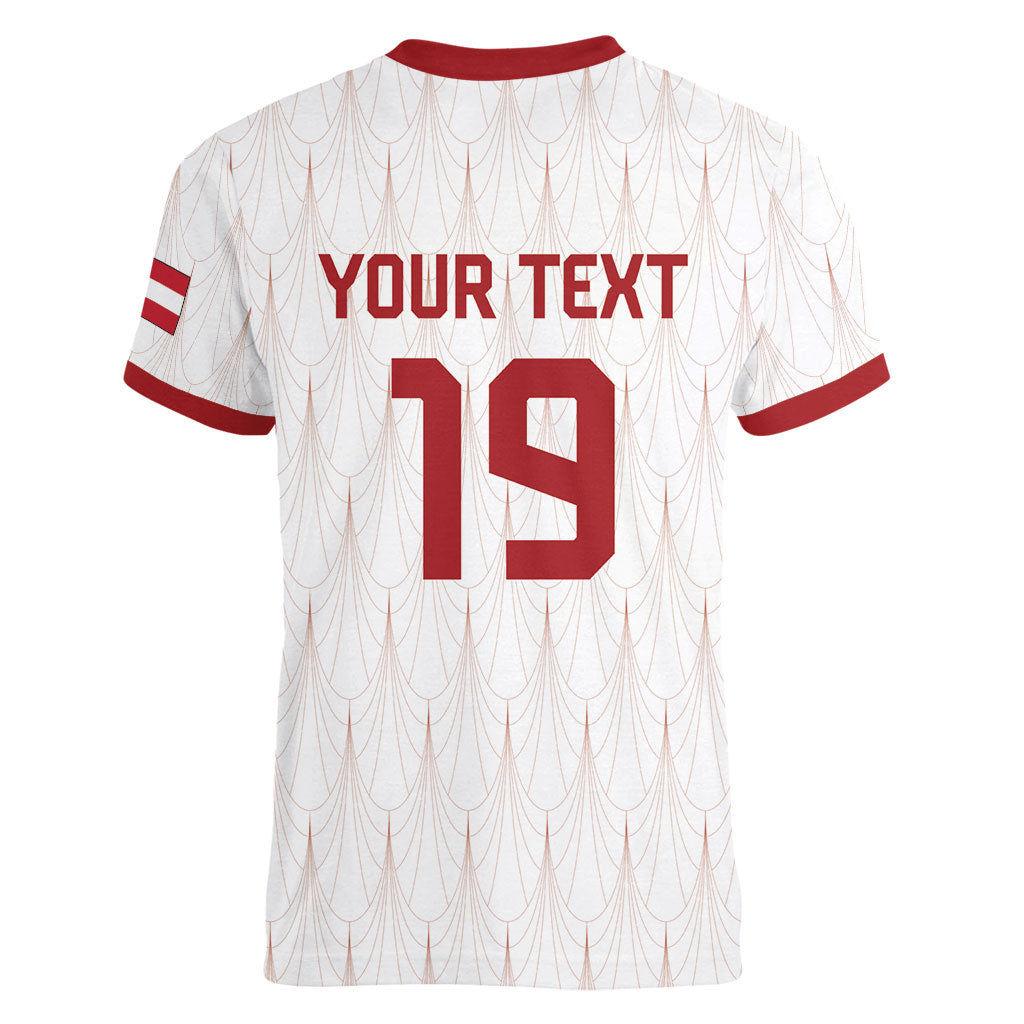 Custom World Football 2026 Austria Women V-Neck T-Shirt Austrian Eagles White Glory