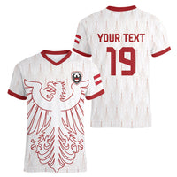 Custom World Football 2026 Austria Women V-Neck T-Shirt Austrian Eagles White Glory