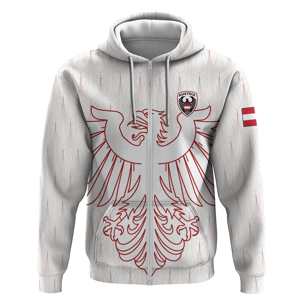 Custom World Football 2026 Austria Zip Hoodie Austrian Eagles White Glory