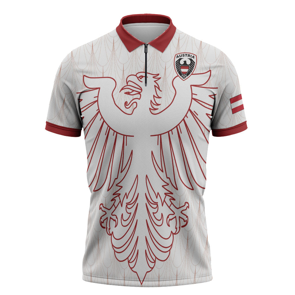 Custom World Football 2026 Austria Zipper Polo Shirt Austrian Eagles White Glory