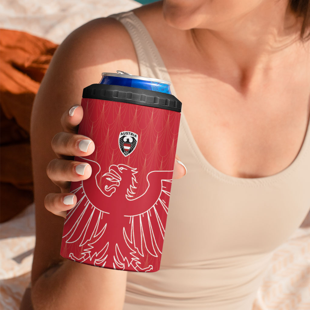 Custom World Football 2026 Austria 4 in 1 Can Cooler Tumbler Austrian Eagles Red Glory