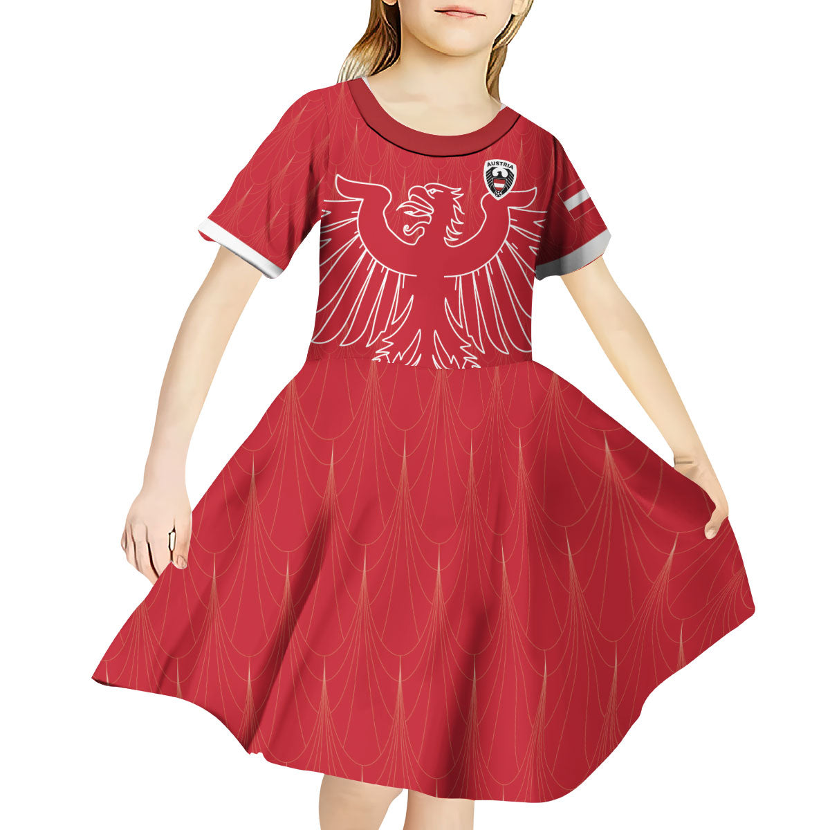 Custom World Football 2026 Austria Kid Short Sleeve Dress Austrian Eagles Red Glory