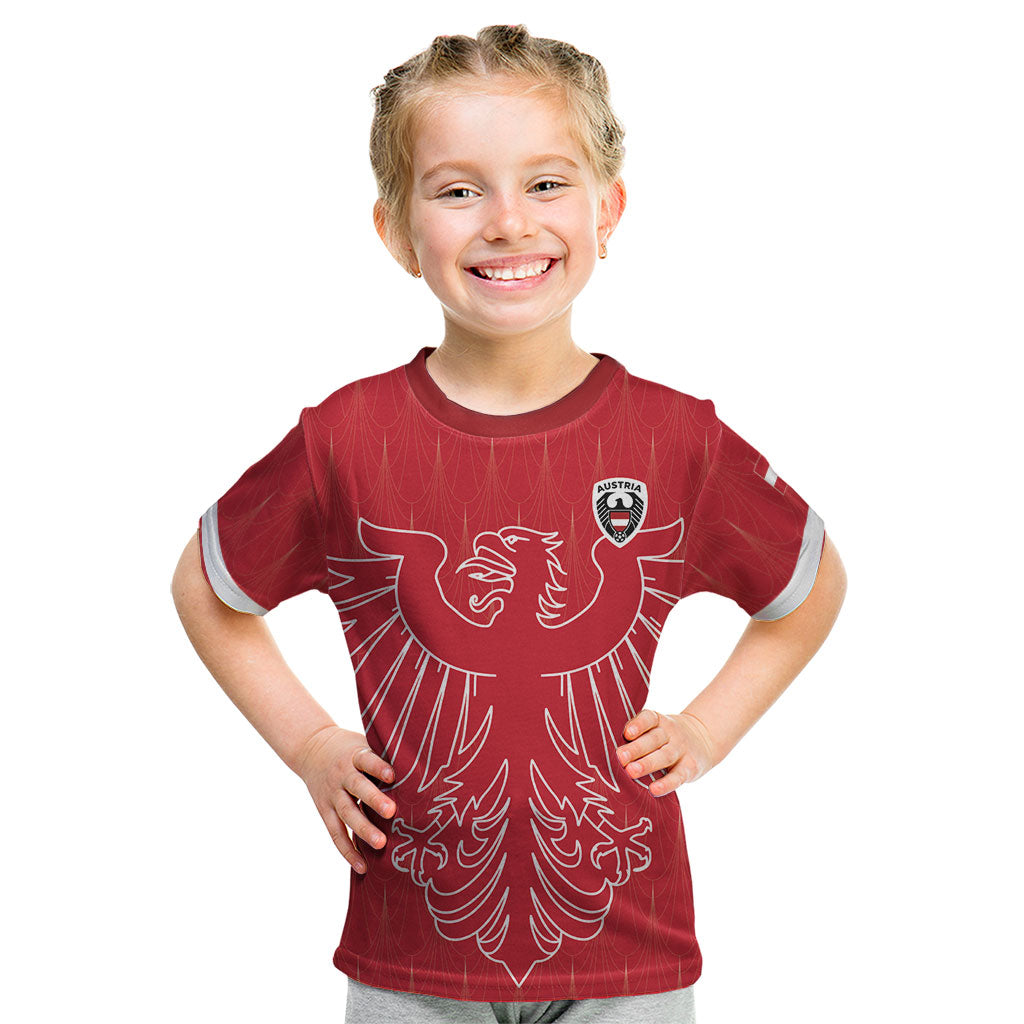Custom World Football 2026 Austria Kid T Shirt Austrian Eagles Red Glory