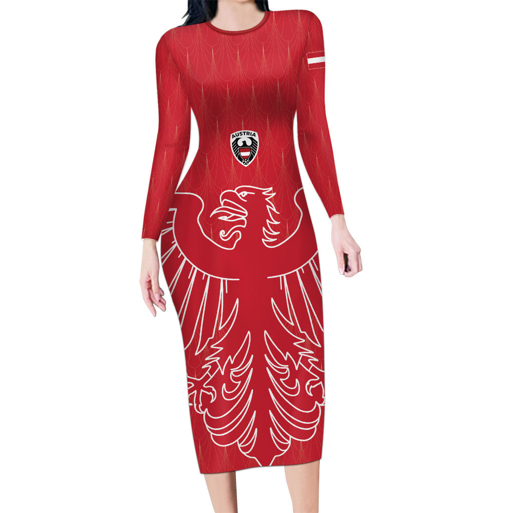Custom World Football 2026 Austria Long Sleeve Bodycon Dress Austrian Eagles Red Glory
