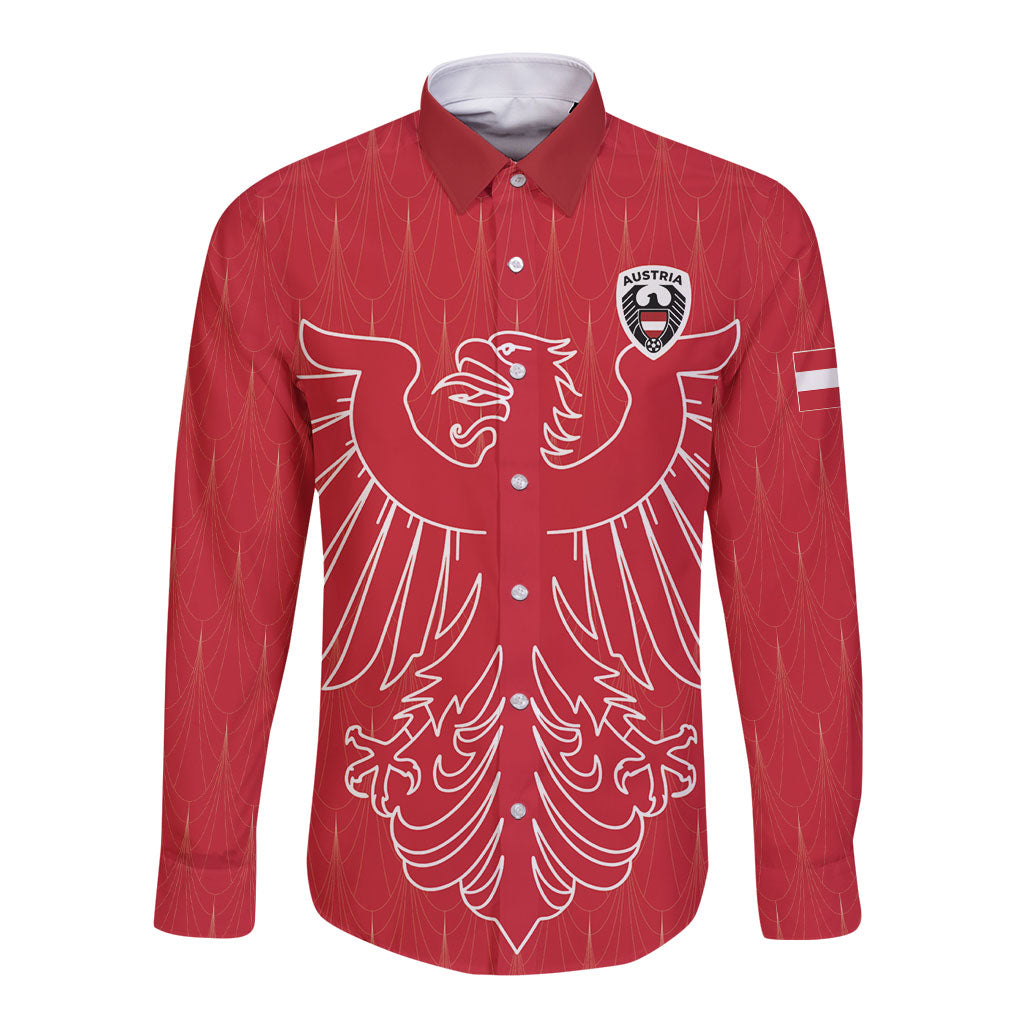 Custom World Football 2026 Austria Long Sleeve Button Shirt Austrian Eagles Red Glory