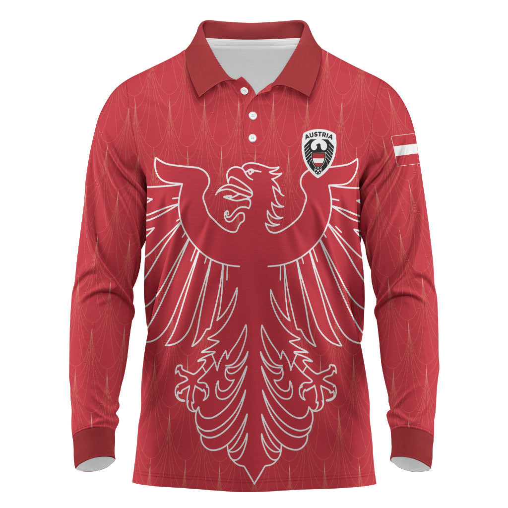 Custom World Football 2026 Austria Long Sleeve Polo Shirt Austrian Eagles Red Glory