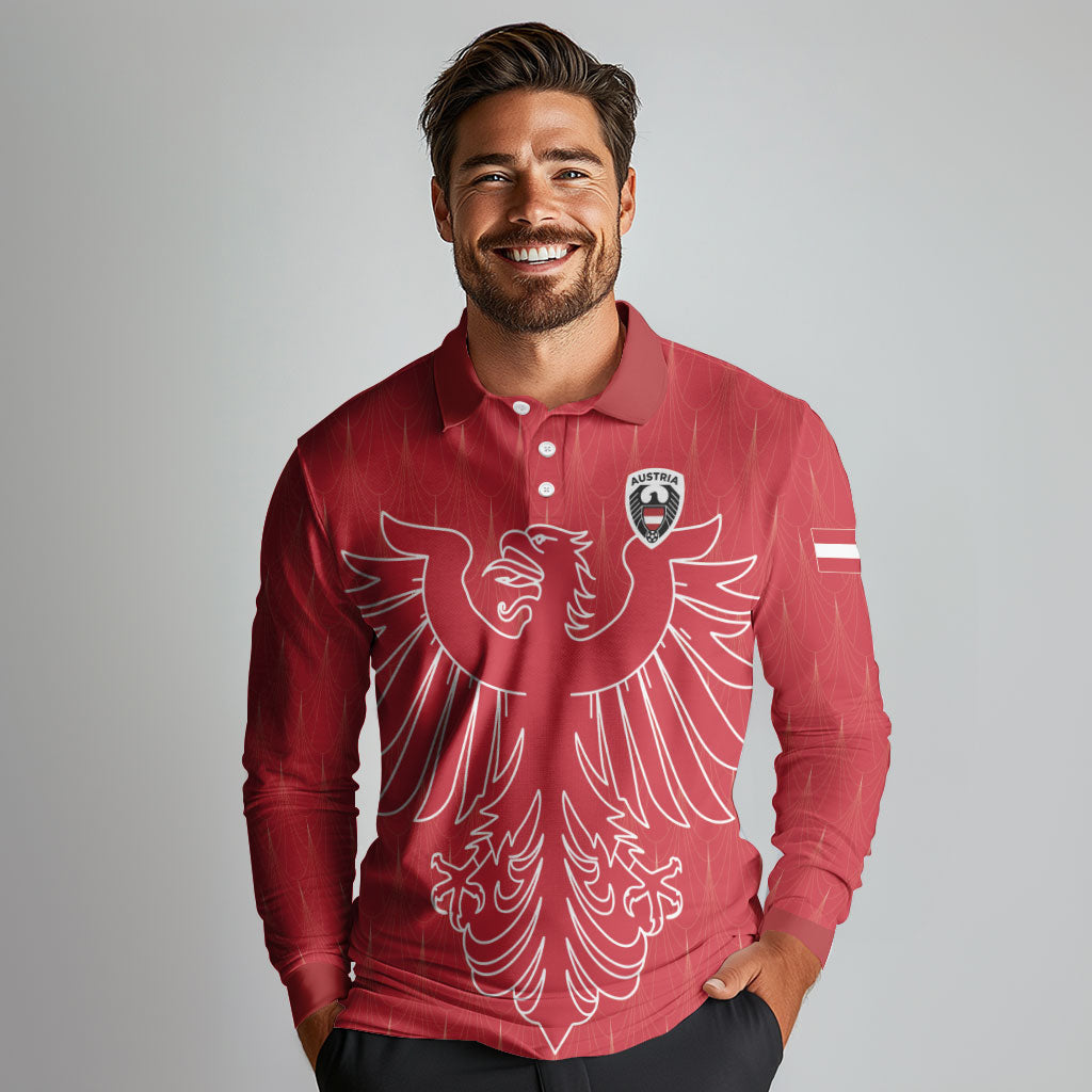 Custom World Football 2026 Austria Long Sleeve Polo Shirt Austrian Eagles Red Glory