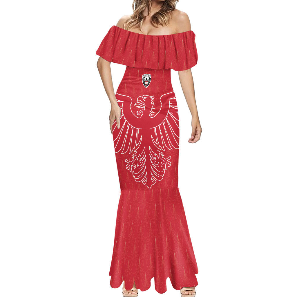 Custom World Football 2026 Austria Mermaid Dress Austrian Eagles Red Glory