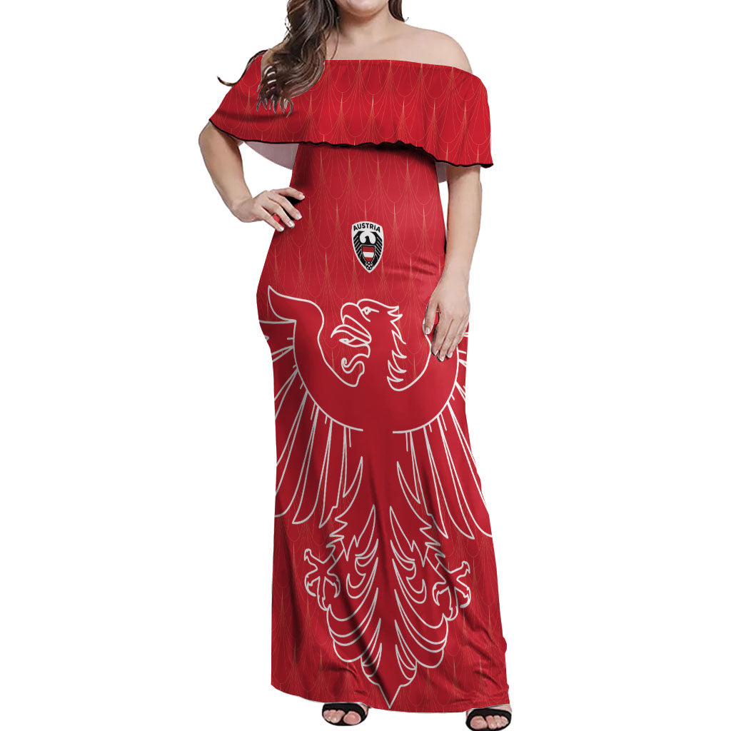 Custom World Football 2026 Austria Off Shoulder Maxi Dress Austrian Eagles Red Glory
