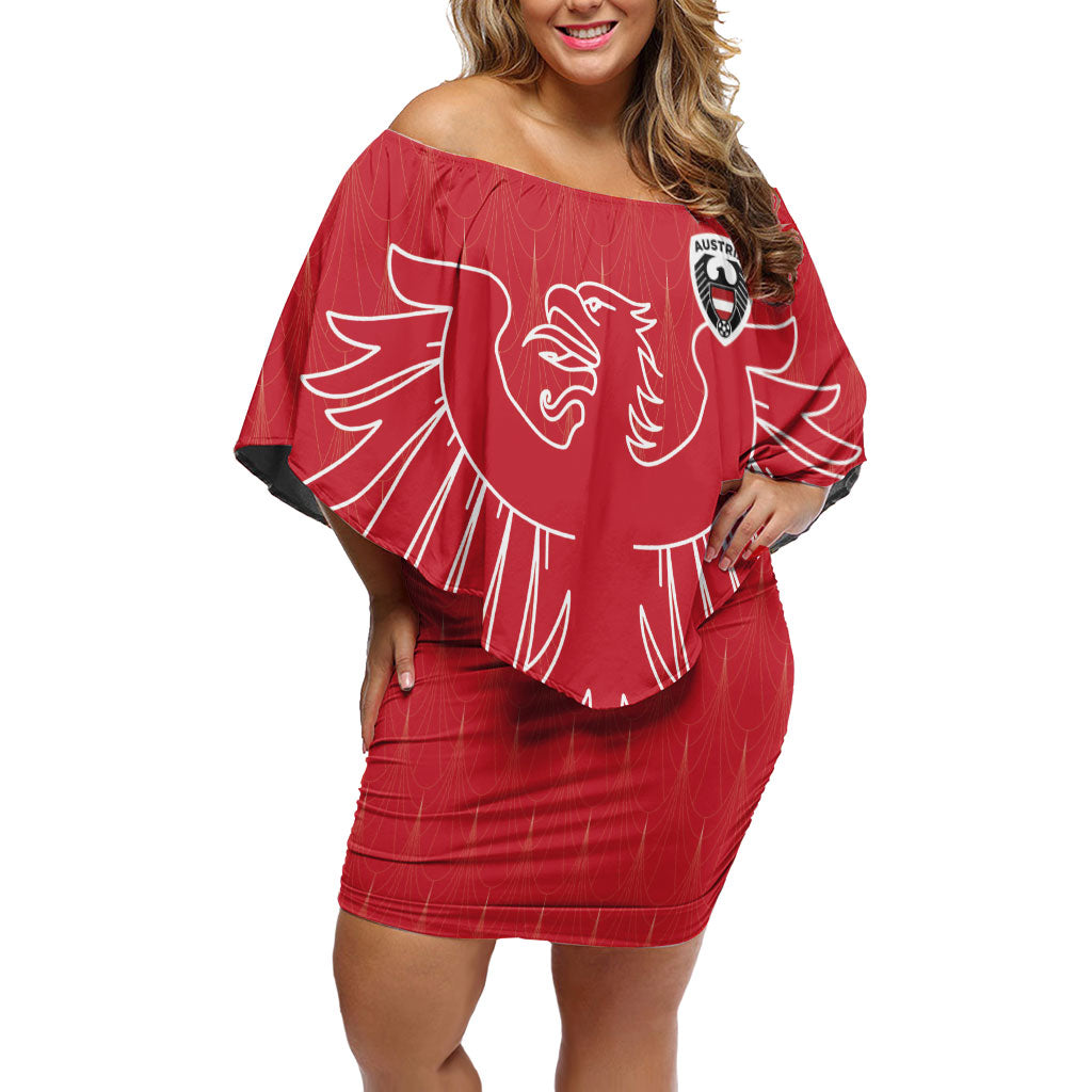 Custom World Football 2026 Austria Off Shoulder Short Dress Austrian Eagles Red Glory