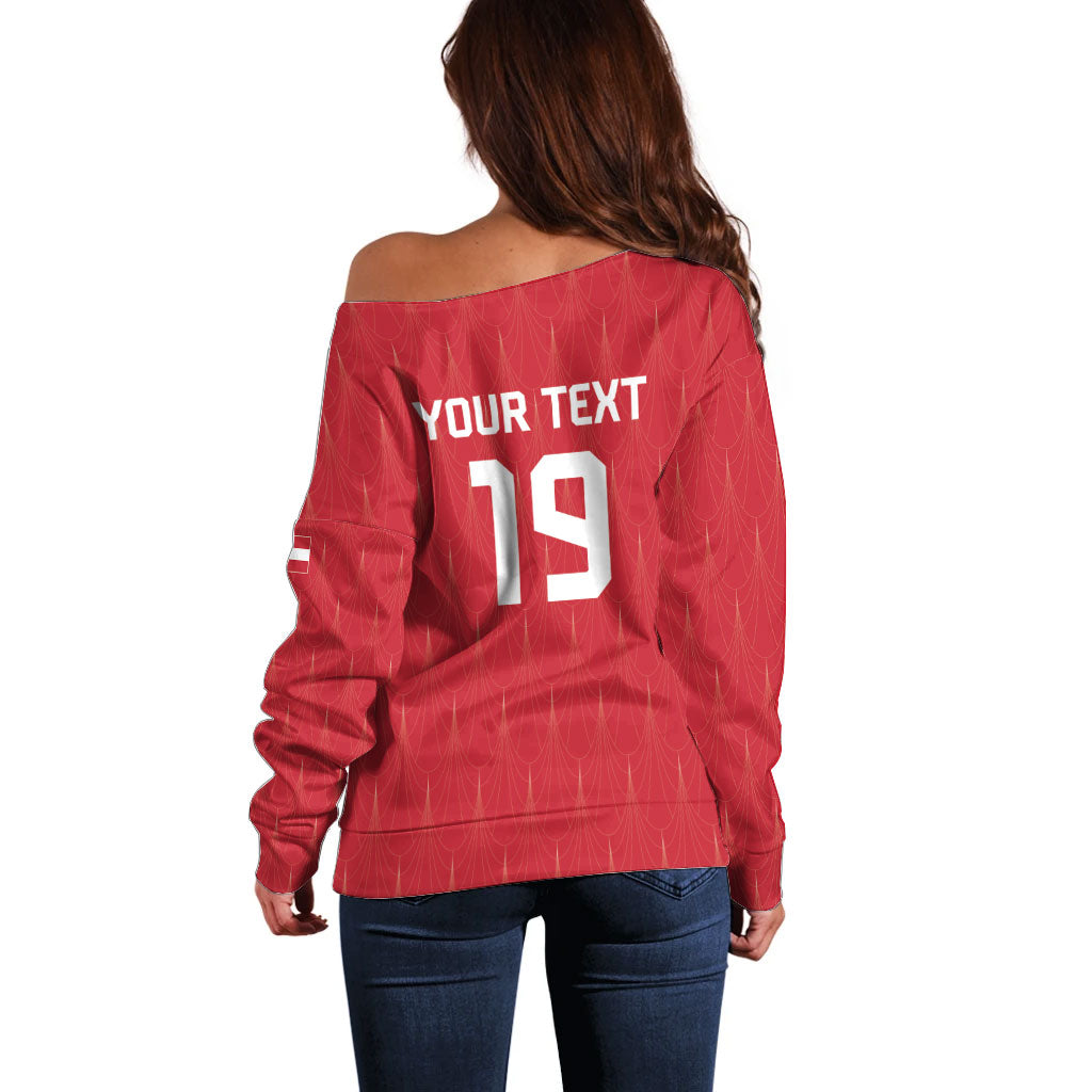 Custom World Football 2026 Austria Off Shoulder Sweater Austrian Eagles Red Glory