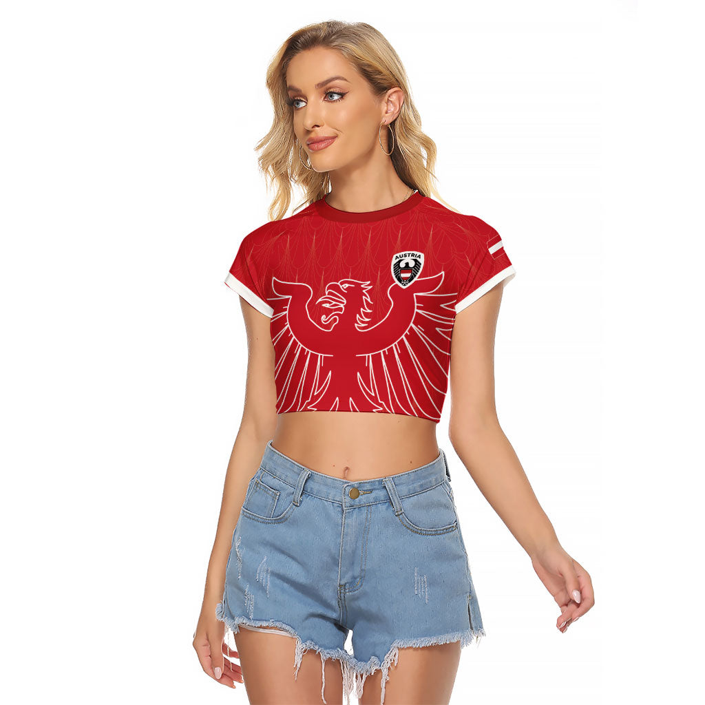 Custom World Football 2026 Austria Raglan Cropped T Shirt Austrian Eagles Red Glory