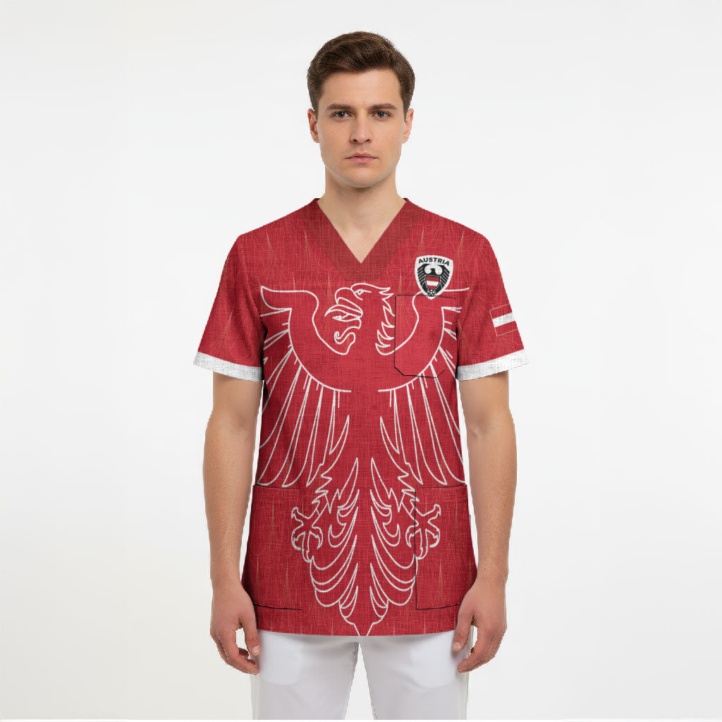 Custom World Football 2026 Austria Scrub Top Austrian Eagles Red Glory