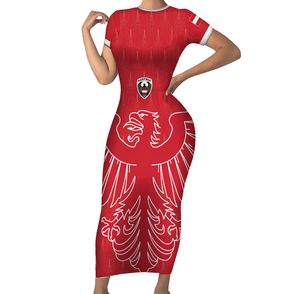 Custom World Football 2026 Austria Short Sleeve Bodycon Dress Austrian Eagles Red Glory