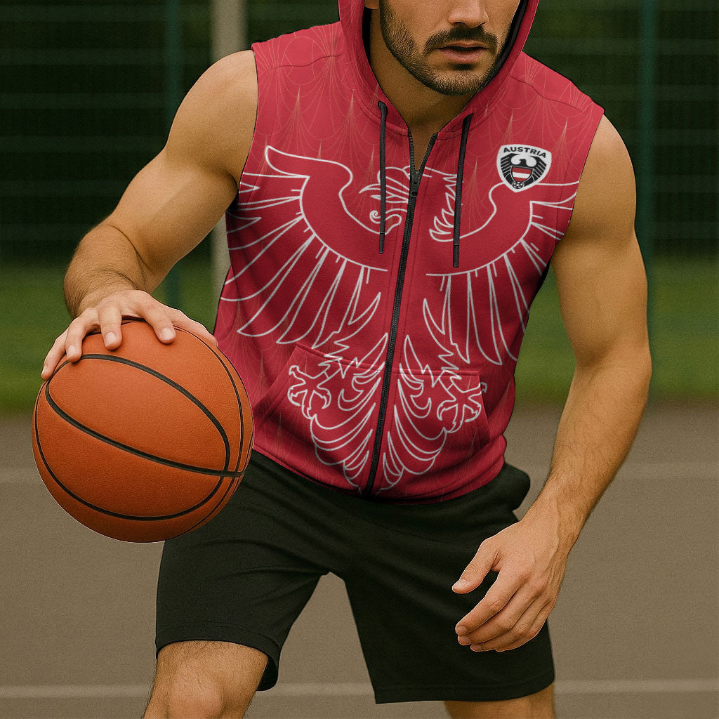 Custom World Football 2026 Austria Sleeveless Zip Hoodie Austrian Eagles Red Glory
