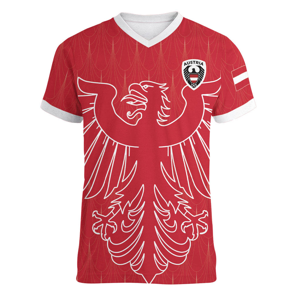 Custom World Football 2026 Austria Women V-Neck T-Shirt Austrian Eagles Red Glory