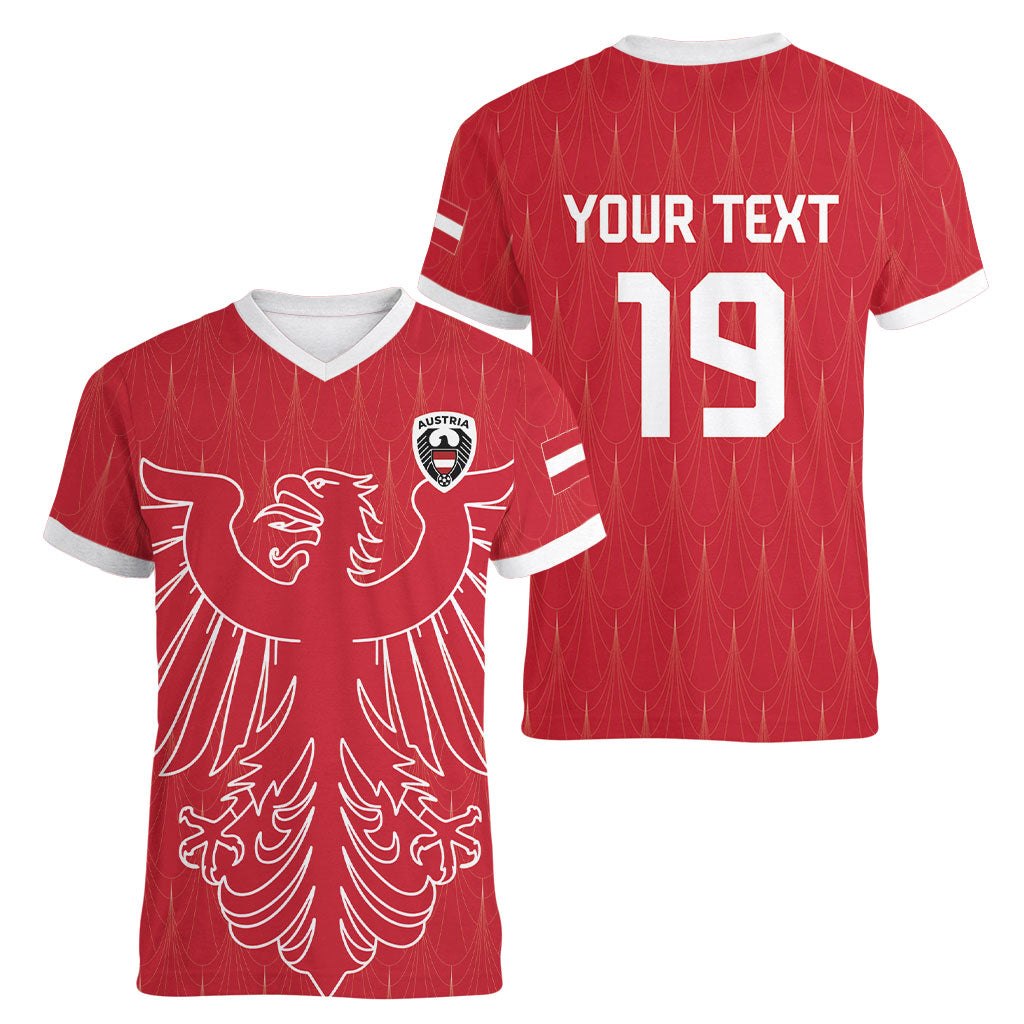 Custom World Football 2026 Austria Women V-Neck T-Shirt Austrian Eagles Red Glory