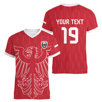 Custom World Football 2026 Austria Women V-Neck T-Shirt Austrian Eagles Red Glory