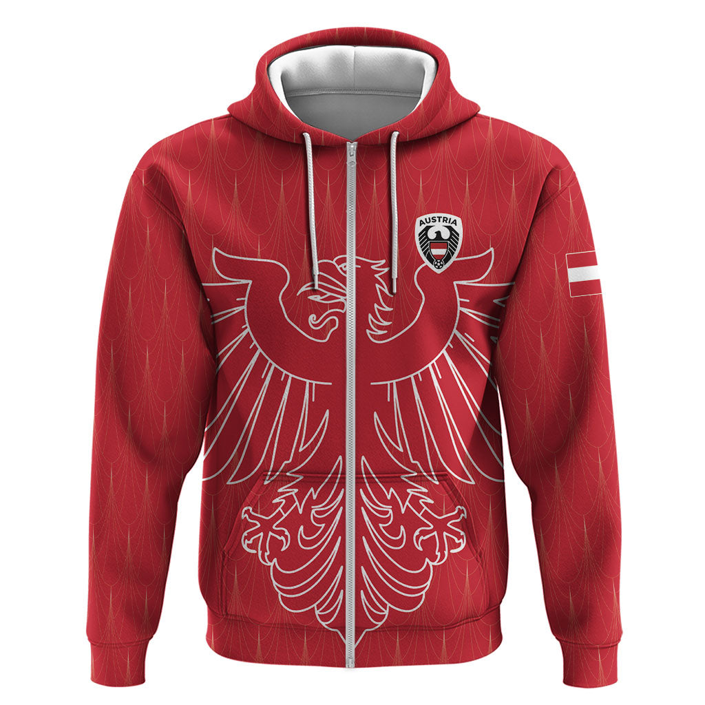 Custom World Football 2026 Austria Zip Hoodie Austrian Eagles Red Glory