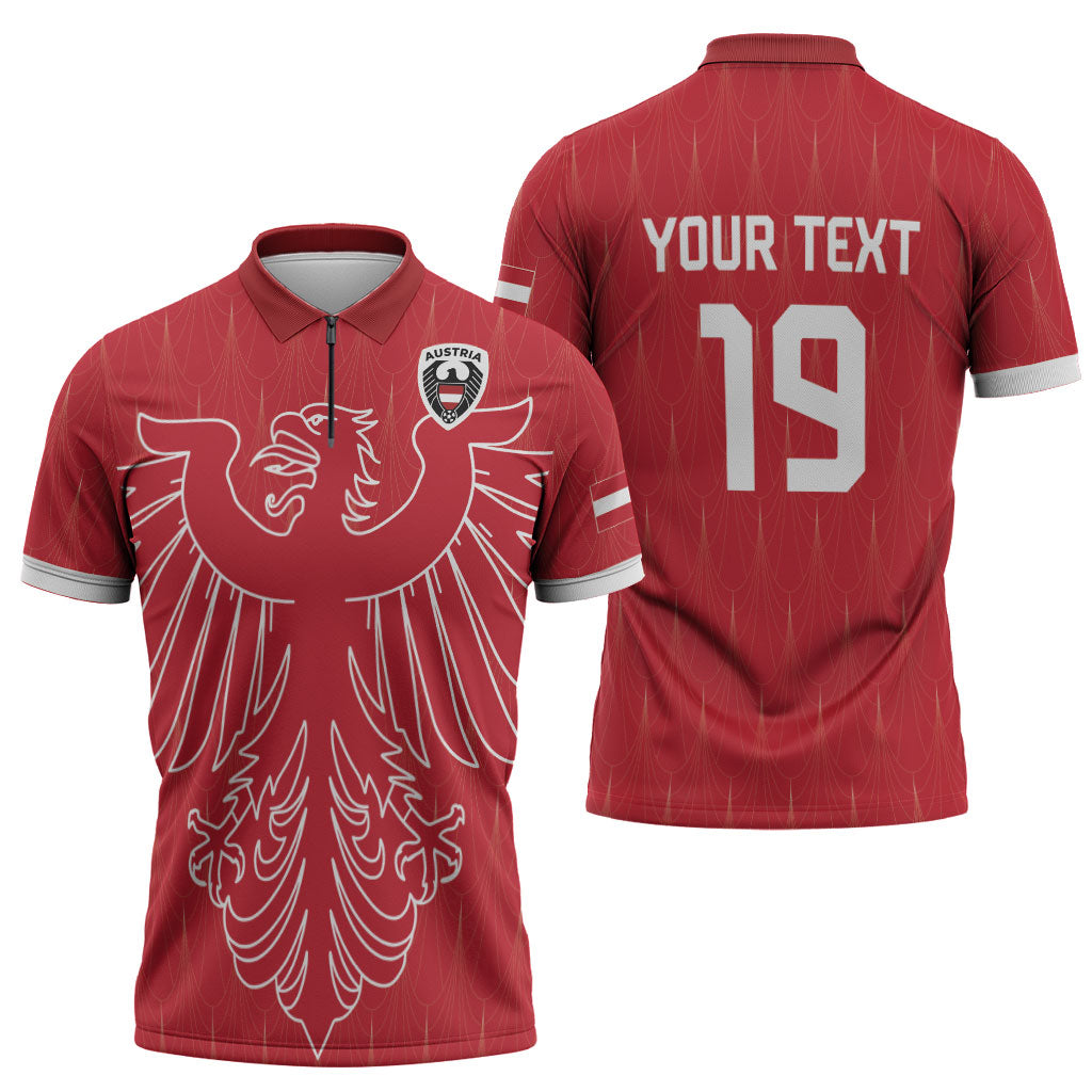 Custom World Football 2026 Austria Zipper Polo Shirt Austrian Eagles Red Glory