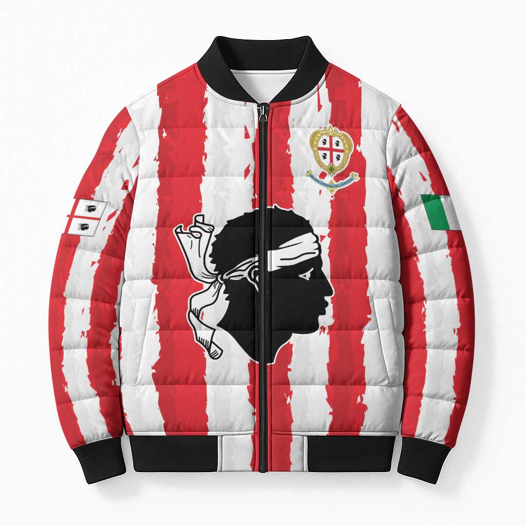 Italy Sardinia Bomber Puffer Jacket Moor's Head With Coat Of Arms - Wonder Print Shop