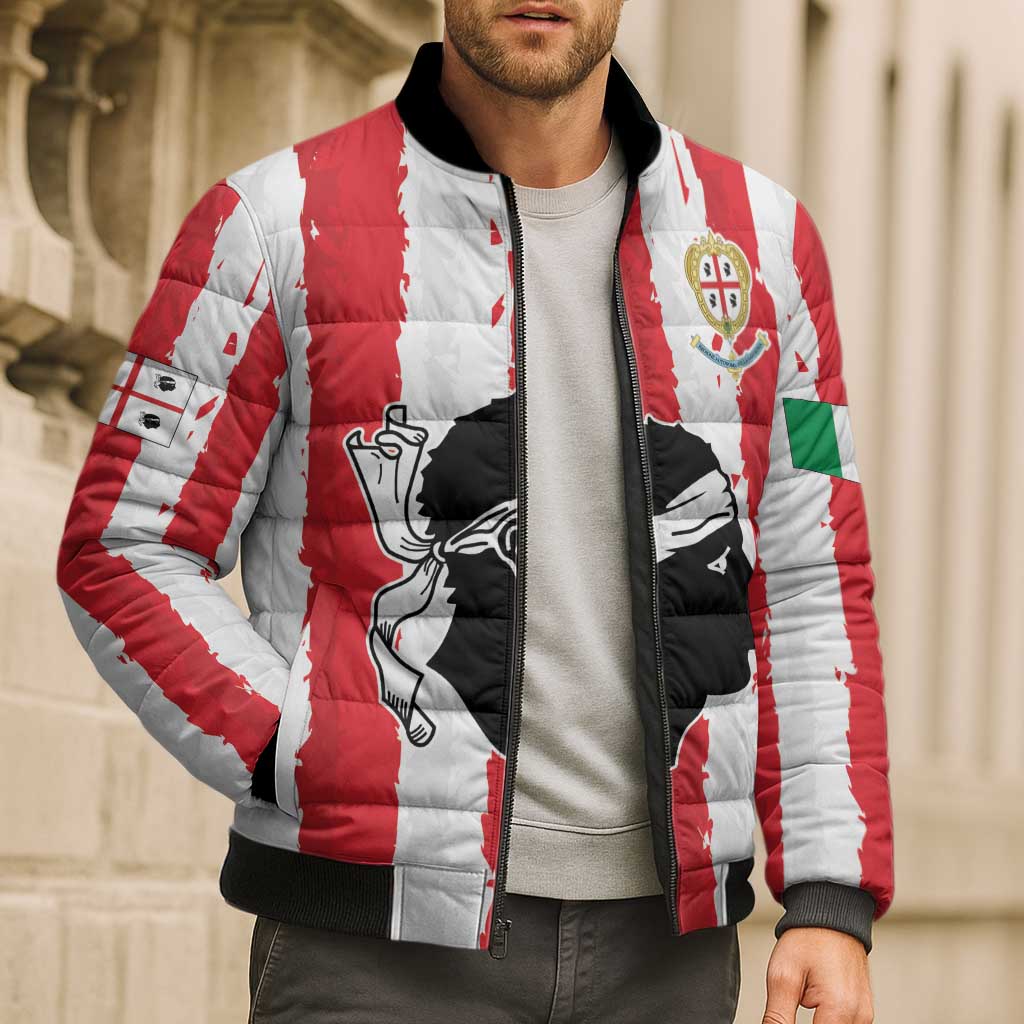 Italy Sardinia Bomber Puffer Jacket Moor's Head With Coat Of Arms - Wonder Print Shop