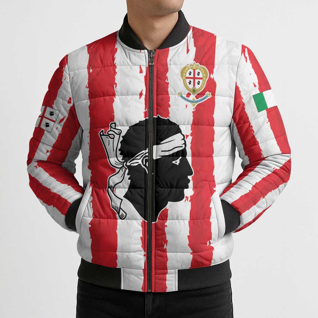 Italy Sardinia Bomber Puffer Jacket Moor's Head With Coat Of Arms - Wonder Print Shop