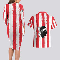 Italy Sardinia Couples Matching Long Sleeve Bodycon Dress and Hawaiian Shirt Moor's Head With Coat Of Arms LT19