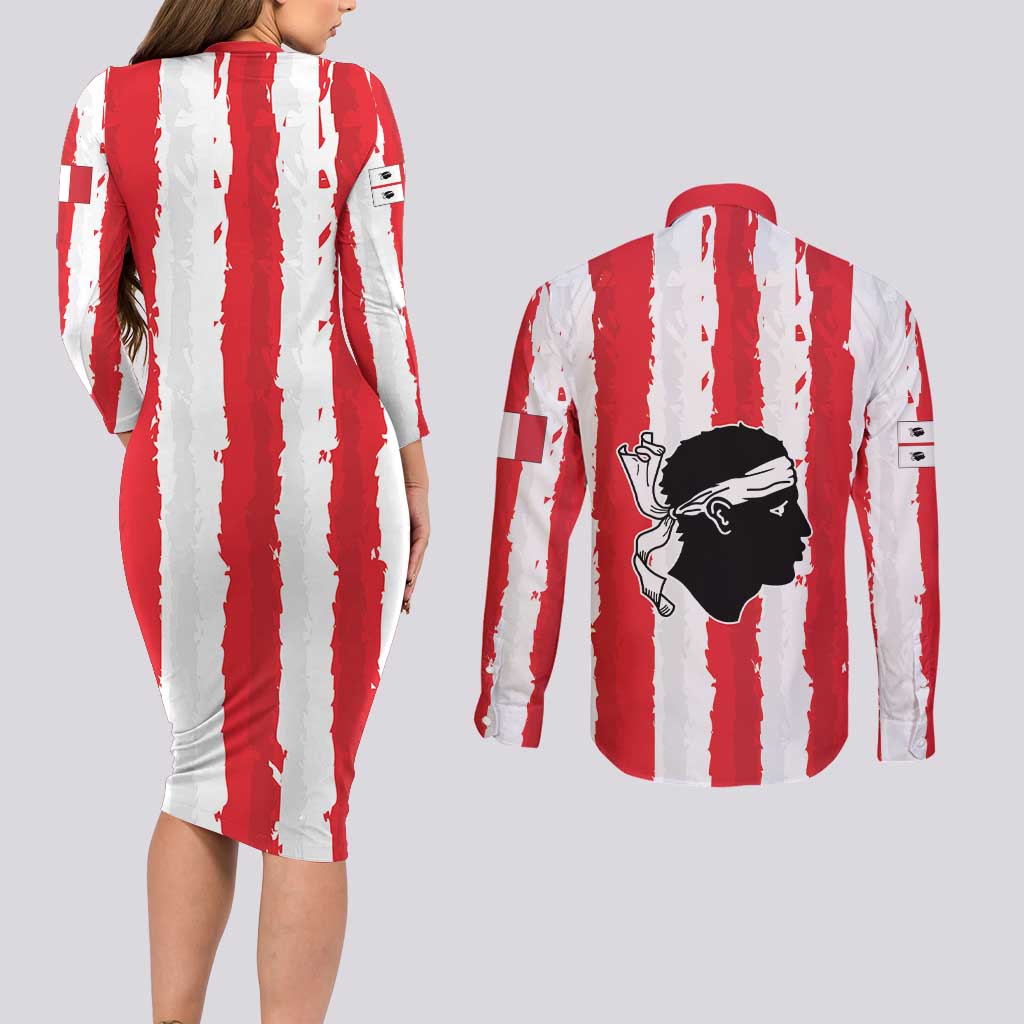 Italy Sardinia Couples Matching Long Sleeve Bodycon Dress and Long Sleeve Button Shirt Moor's Head With Coat Of Arms LT19