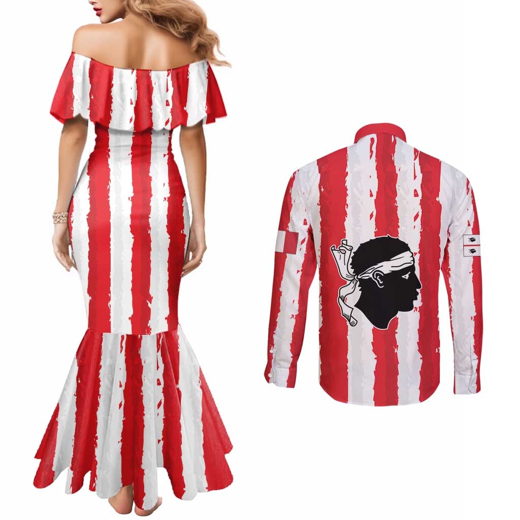 Italy Sardinia Couples Matching Mermaid Dress and Long Sleeve Button Shirt Moor's Head With Coat Of Arms LT19