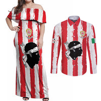 Italy Sardinia Couples Matching Off Shoulder Maxi Dress and Long Sleeve Button Shirt Moor's Head With Coat Of Arms LT19