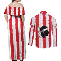 Italy Sardinia Couples Matching Off Shoulder Maxi Dress and Long Sleeve Button Shirt Moor's Head With Coat Of Arms LT19