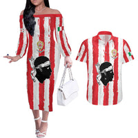 Italy Sardinia Couples Matching Off The Shoulder Long Sleeve Dress and Hawaiian Shirt Moor's Head With Coat Of Arms LT19