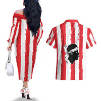 Italy Sardinia Couples Matching Off The Shoulder Long Sleeve Dress and Hawaiian Shirt Moor's Head With Coat Of Arms LT19