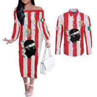 Italy Sardinia Couples Matching Off The Shoulder Long Sleeve Dress and Long Sleeve Button Shirt Moor's Head With Coat Of Arms LT19