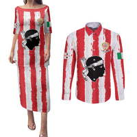 Italy Sardinia Couples Matching Puletasi and Long Sleeve Button Shirt Moor's Head With Coat Of Arms LT19