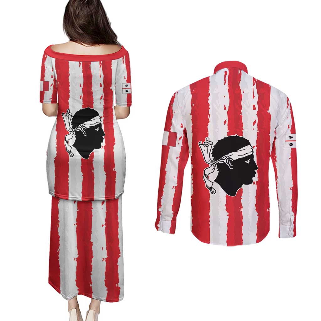 Italy Sardinia Couples Matching Puletasi and Long Sleeve Button Shirt Moor's Head With Coat Of Arms LT19