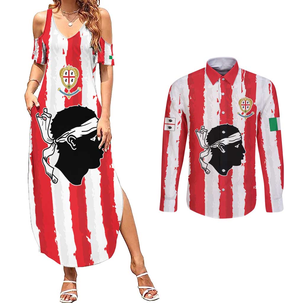 Italy Sardinia Couples Matching Summer Maxi Dress and Long Sleeve Button Shirt Moor's Head With Coat Of Arms LT19