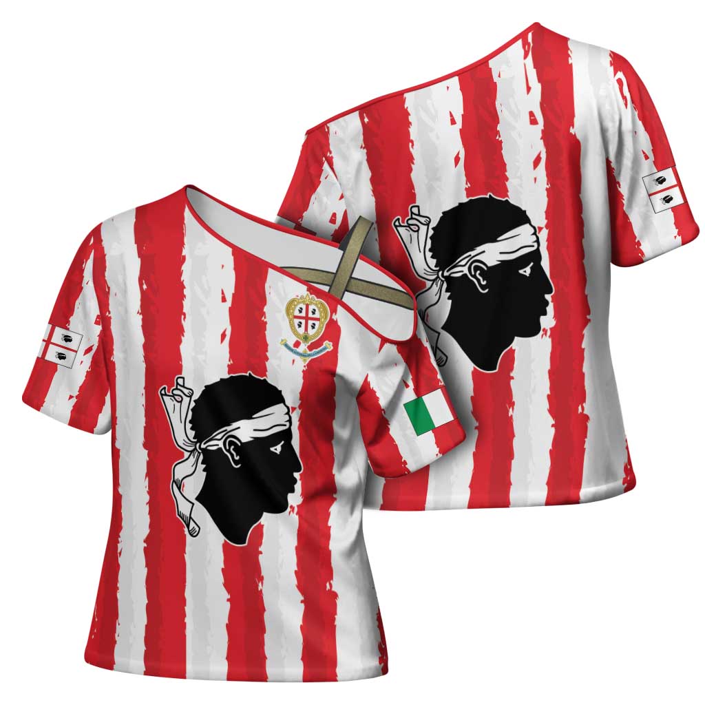 Italy Sardinia Cross Shoulder Shirt Moor's Head With Coat Of Arms - Wonder Print Shop