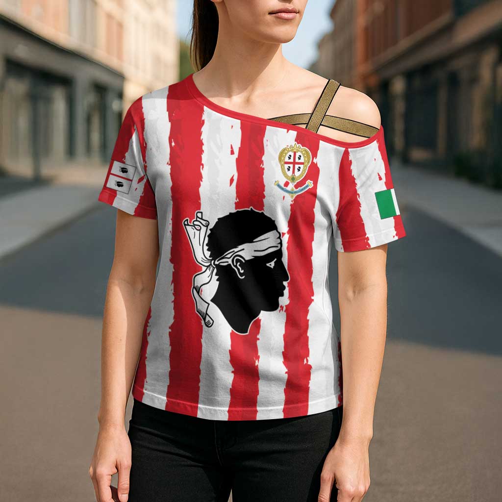 Italy Sardinia Cross Shoulder Shirt Moor's Head With Coat Of Arms - Wonder Print Shop