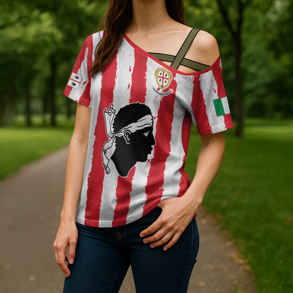 Italy Sardinia Cross Shoulder Shirt Moor's Head With Coat Of Arms - Wonder Print Shop