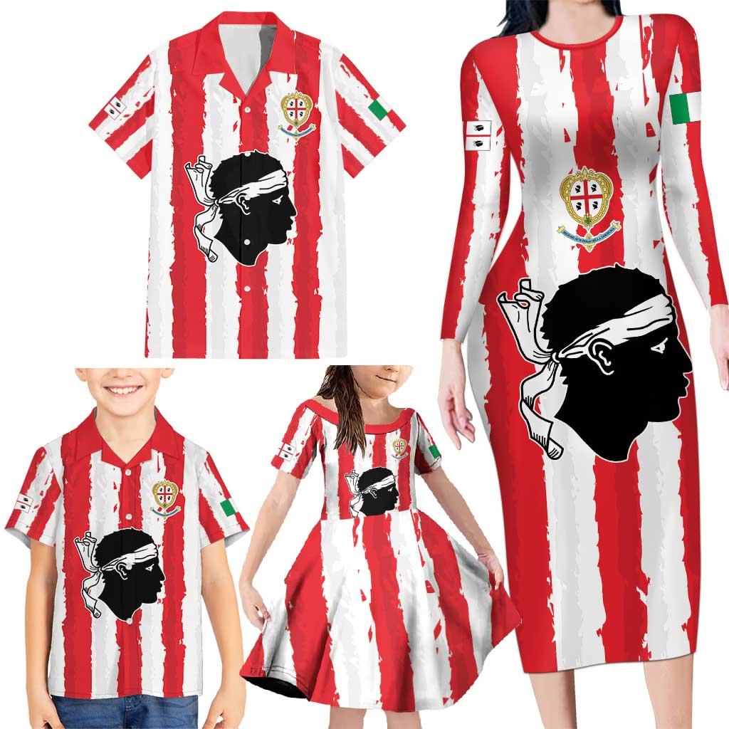 Italy Sardinia Family Matching Long Sleeve Bodycon Dress and Hawaiian Shirt Moor's Head With Coat Of Arms LT19