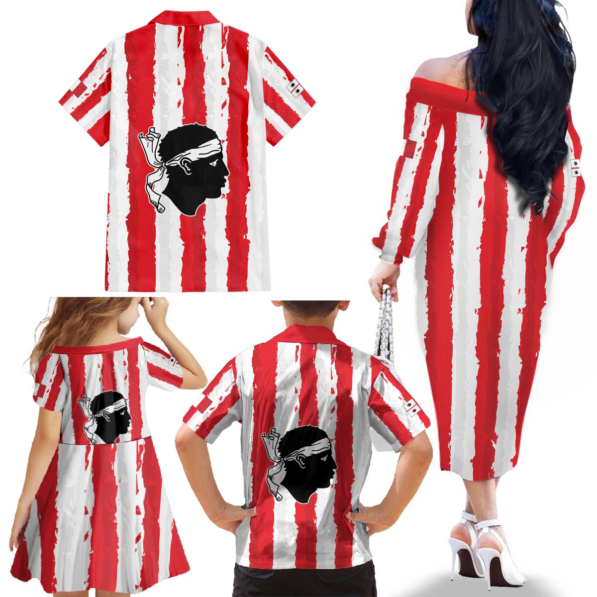 Italy Sardinia Family Matching Off The Shoulder Long Sleeve Dress and Hawaiian Shirt Moor's Head With Coat Of Arms LT19