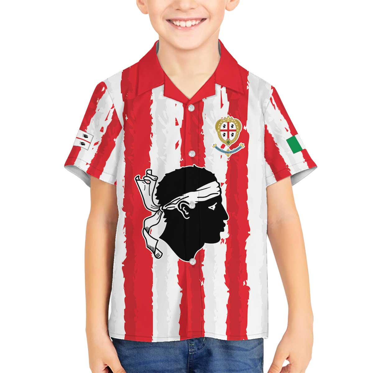 Italy Sardinia Family Matching Off The Shoulder Long Sleeve Dress and Hawaiian Shirt Moor's Head With Coat Of Arms LT19