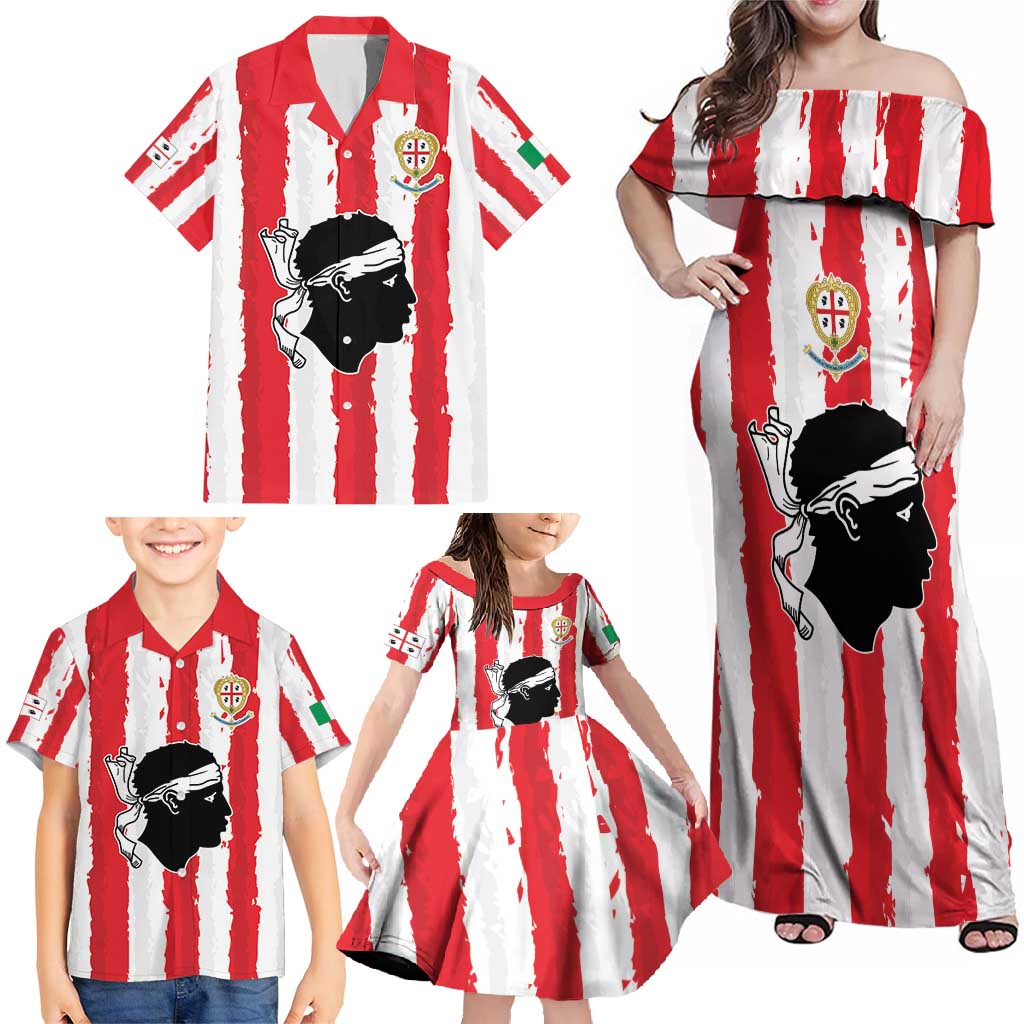 Italy Sardinia Family Matching Off Shoulder Maxi Dress and Hawaiian Shirt Moor's Head With Coat Of Arms LT19