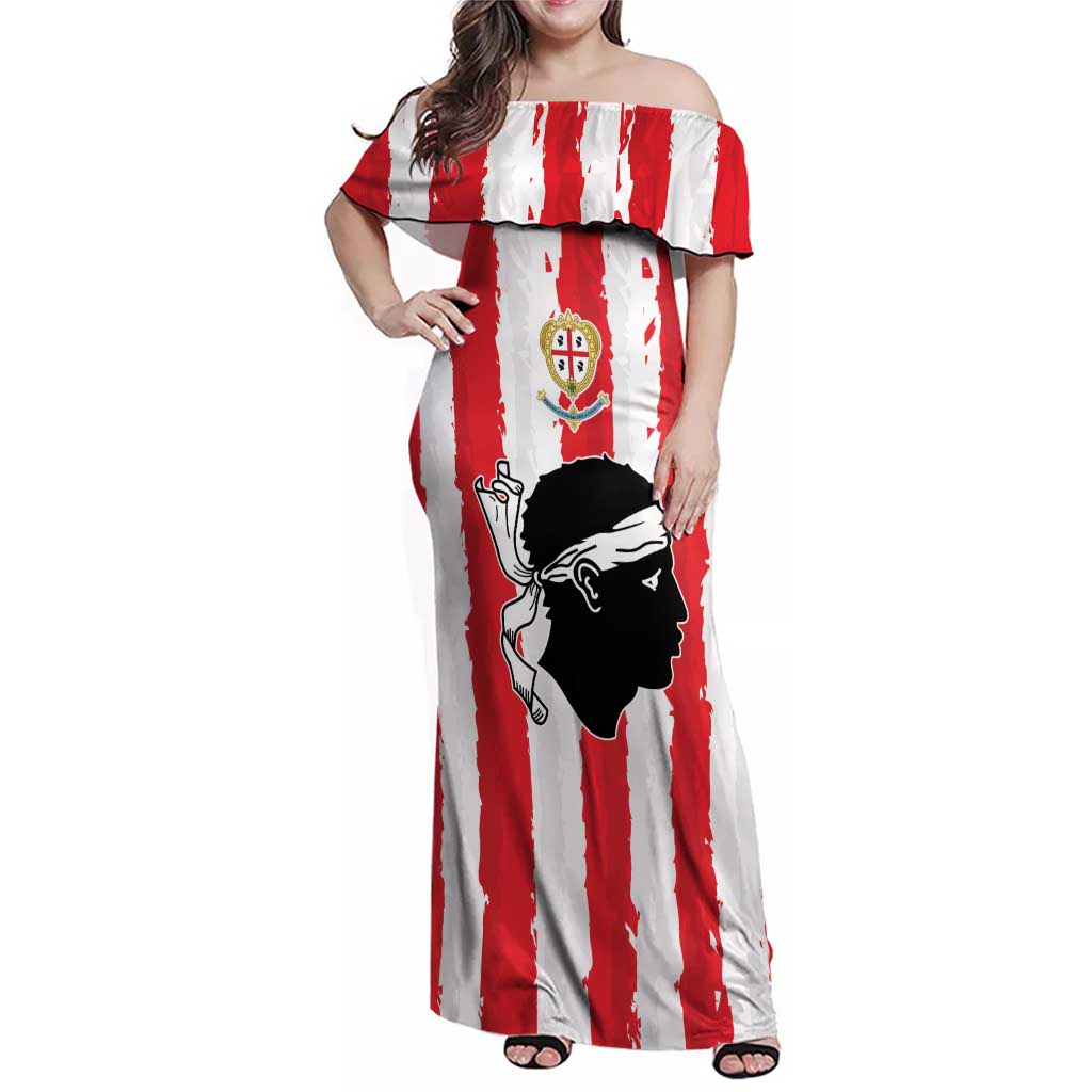 Italy Sardinia Family Matching Off Shoulder Maxi Dress and Hawaiian Shirt Moor's Head With Coat Of Arms LT19