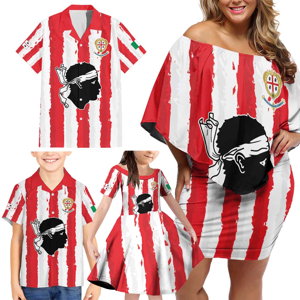 Italy Sardinia Family Matching Off Shoulder Short Dress and Hawaiian Shirt Moor's Head With Coat Of Arms LT19