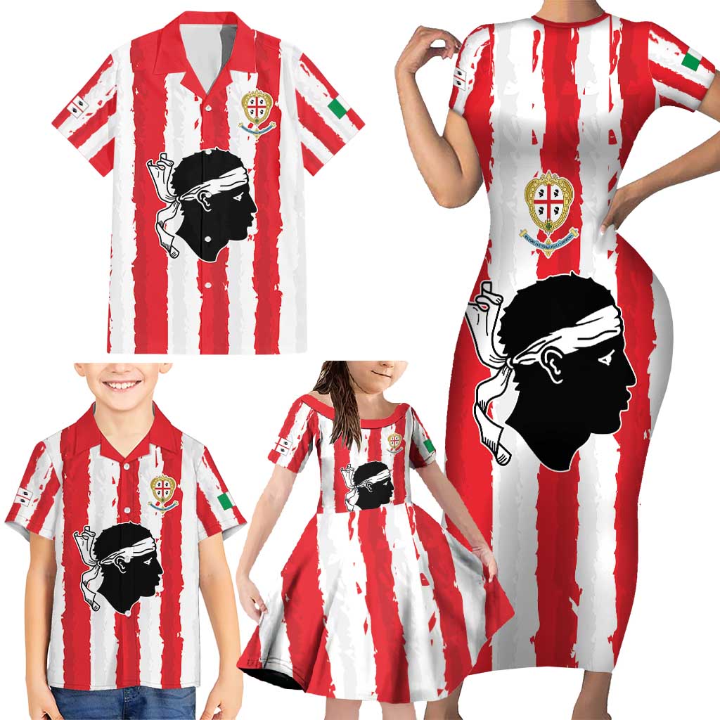 Italy Sardinia Family Matching Short Sleeve Bodycon Dress and Hawaiian Shirt Moor's Head With Coat Of Arms LT19