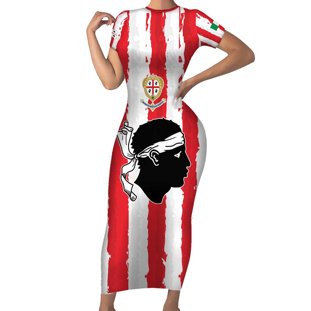 Italy Sardinia Family Matching Short Sleeve Bodycon Dress and Hawaiian Shirt Moor's Head With Coat Of Arms LT19