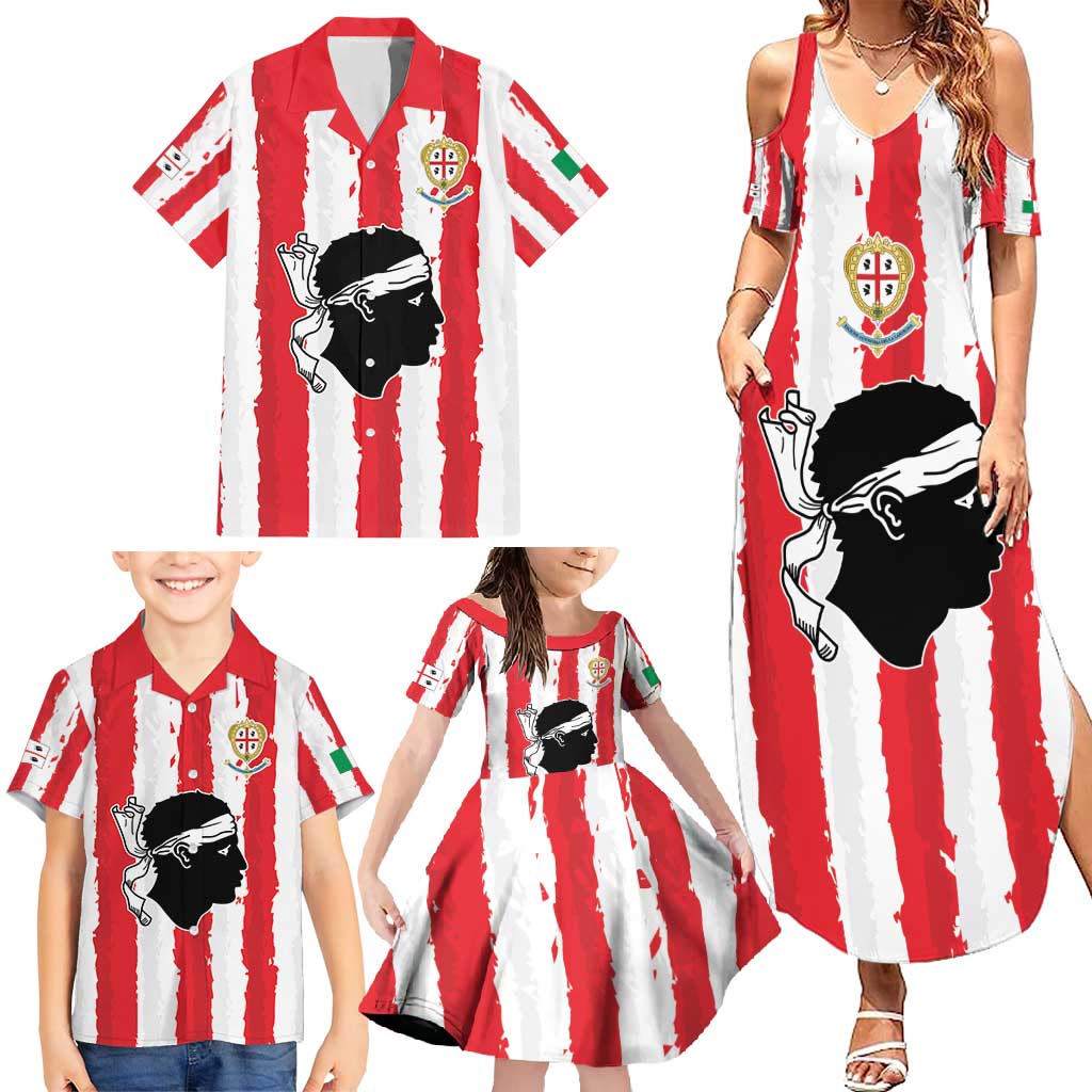 Italy Sardinia Family Matching Summer Maxi Dress and Hawaiian Shirt Moor's Head With Coat Of Arms LT19